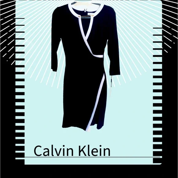 Calvin Klein Dresses | Calvin Klein Black Long Sleeve Faux Wrap Dress | Color: Black/White | Size: 6 | Robotikk's Closet Calvin Klein Dresses | Calvin Klein Black Long Sleeve Faux Wrap Dress | Color: Black/White | Size: 6 | Robotikk's Closet